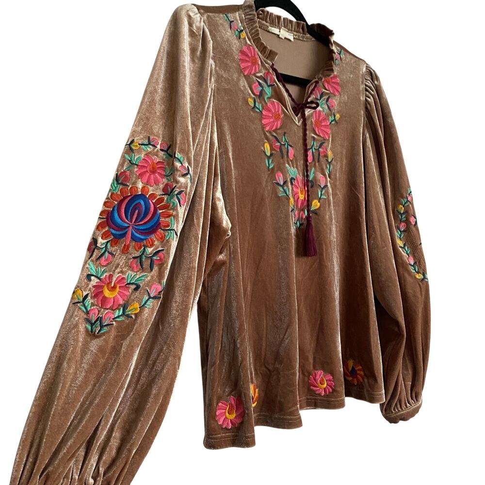 Easel Velvet Top with Floral Embroidery - Picture 3 of 3